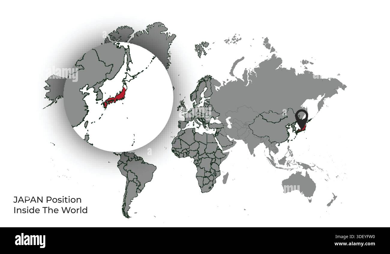 JAPAN Position Inside the World with Flag in Map Stock Vector