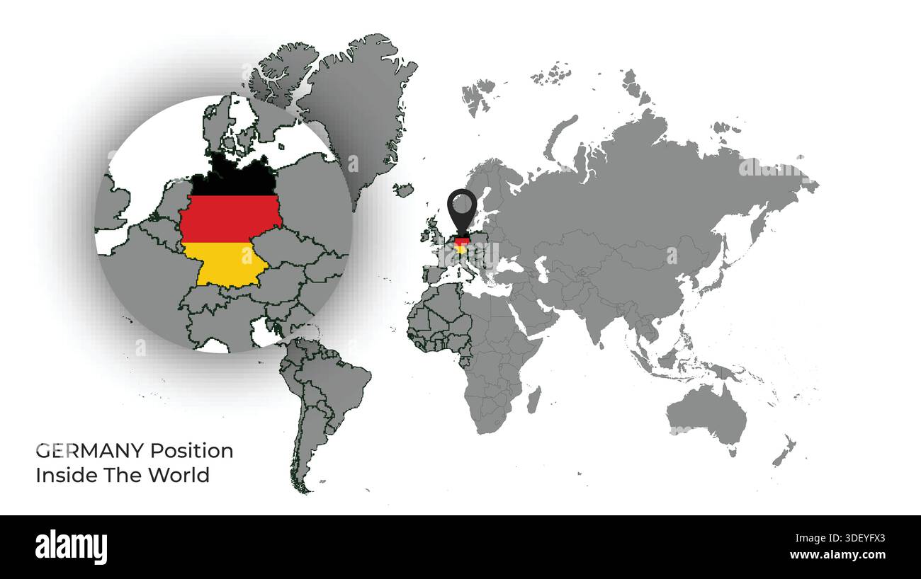 GERMANY Position Inside the World with Flag in Map Stock Vector