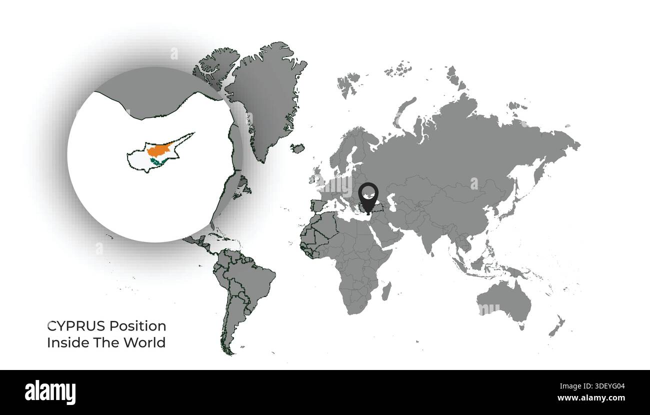 CYPRUS Position Inside the World with Flag in Map Stock Vector