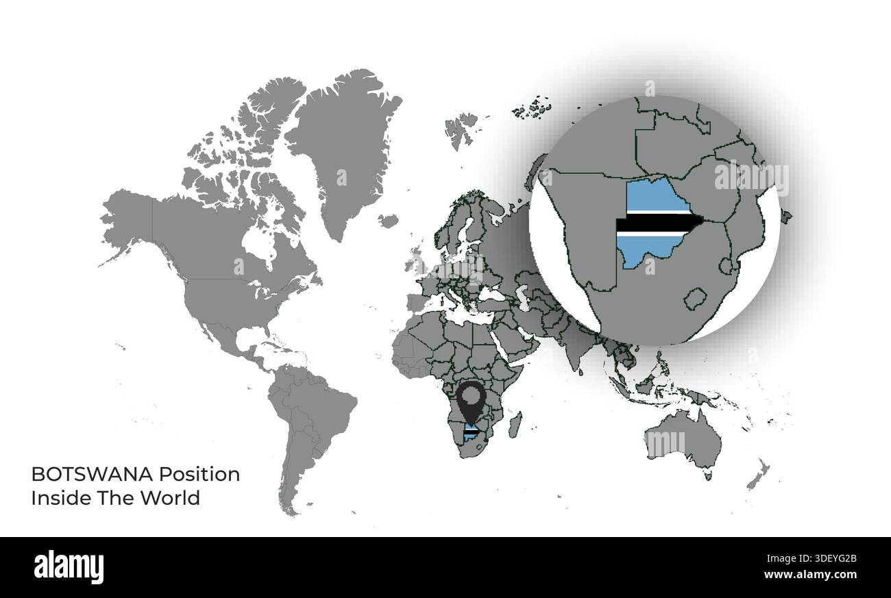 BOTSWANA Position Inside the World with Flag in Map Stock Vector