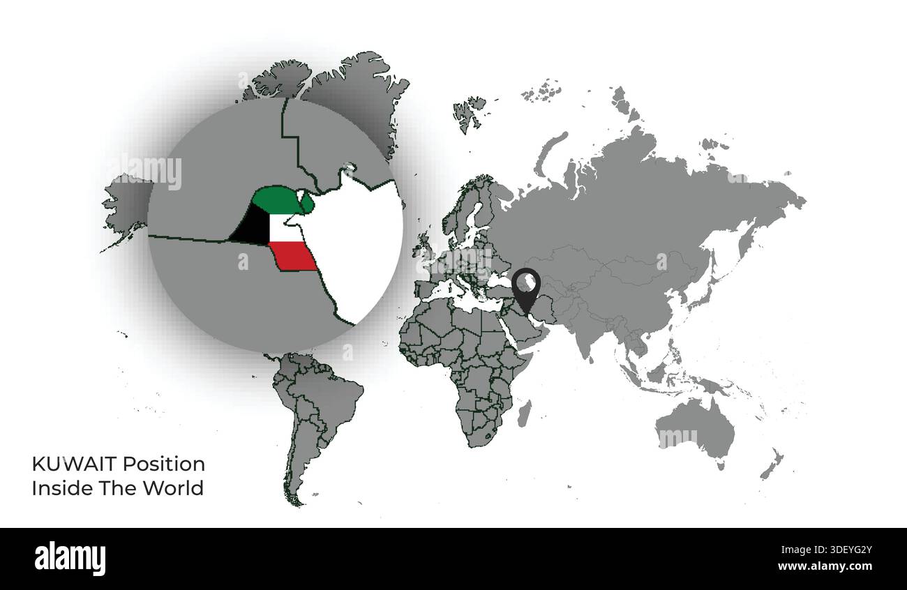 KUWAIT Position Inside the World with Flag in Map Stock Vector
