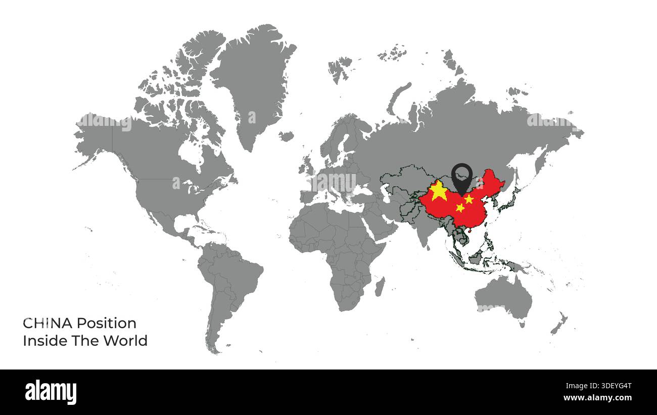 CHINA Position Inside the World with Flag in Map Stock Vector
