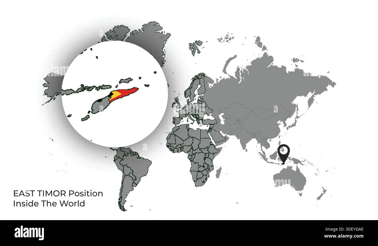 EAST TIMOR Position Inside the World with Flag in Map Stock Vector