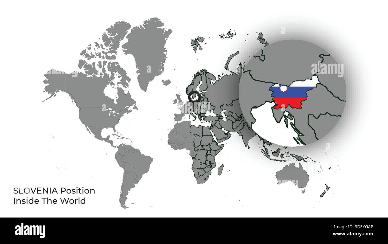 SLOVENIA Position Inside the World with Flag in Map Stock Vector Image ...