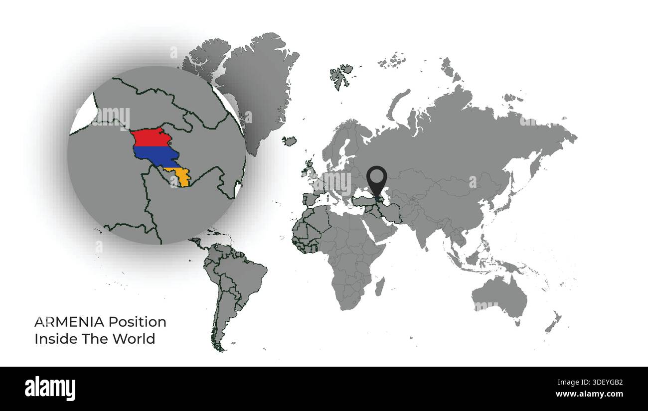 ARMENIA Position Inside the World with Flag in Map Stock Vector