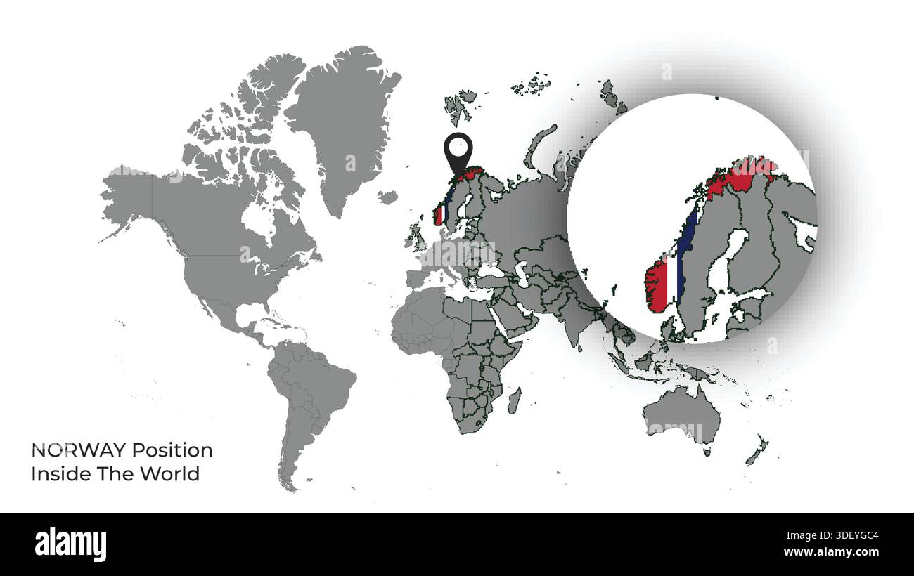 NORWAY Position Inside the World with Flag in Map Stock Vector