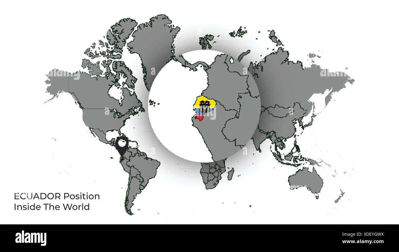 ECUADOR Position Inside the World with Flag in Map Stock Vector