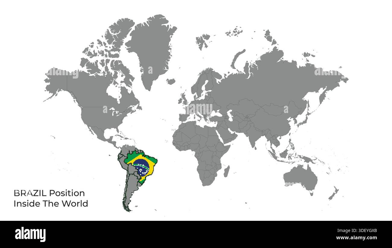 BRAZIL Position Inside the World with Flag in Map Stock Vector