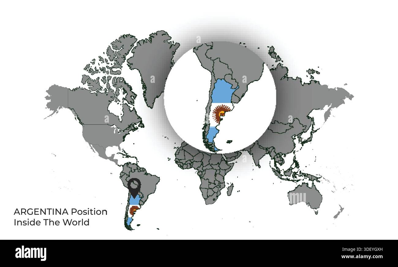 ARGENTINA Position Inside the World with Flag in Map Stock Vector