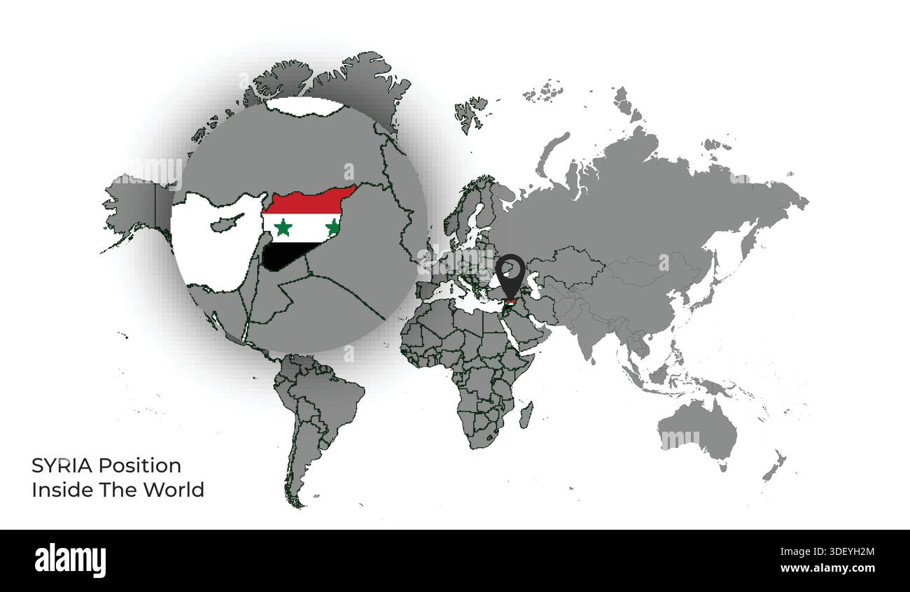 SYRIA Position Inside the World with Flag in Map Stock Vector