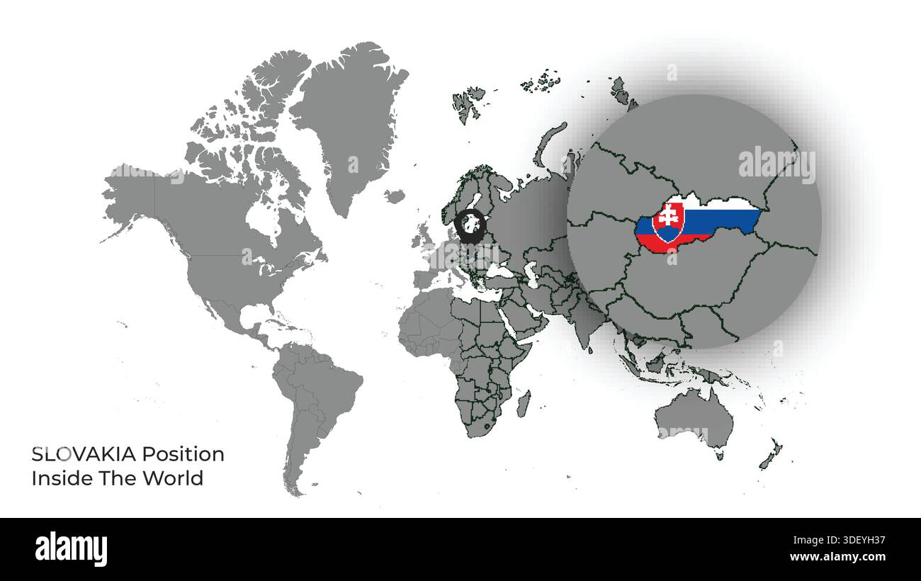 SLOVAKIA Position Inside the World with Flag in Map Stock Vector