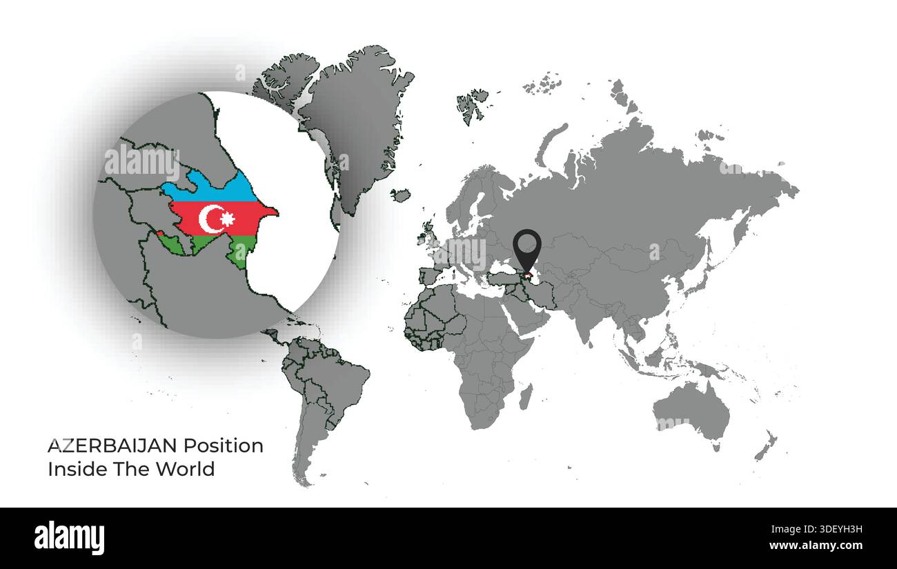 AZERBAIJAN Position Inside the World with Flag in Map Stock Vector