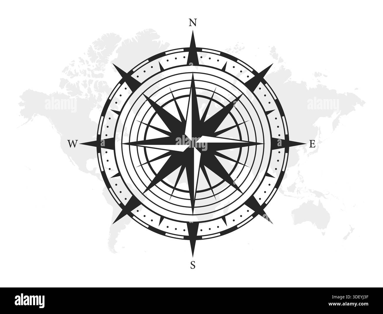 Compass With North Monochrome Navigational Compass with Cardinal Directions of North, East ...