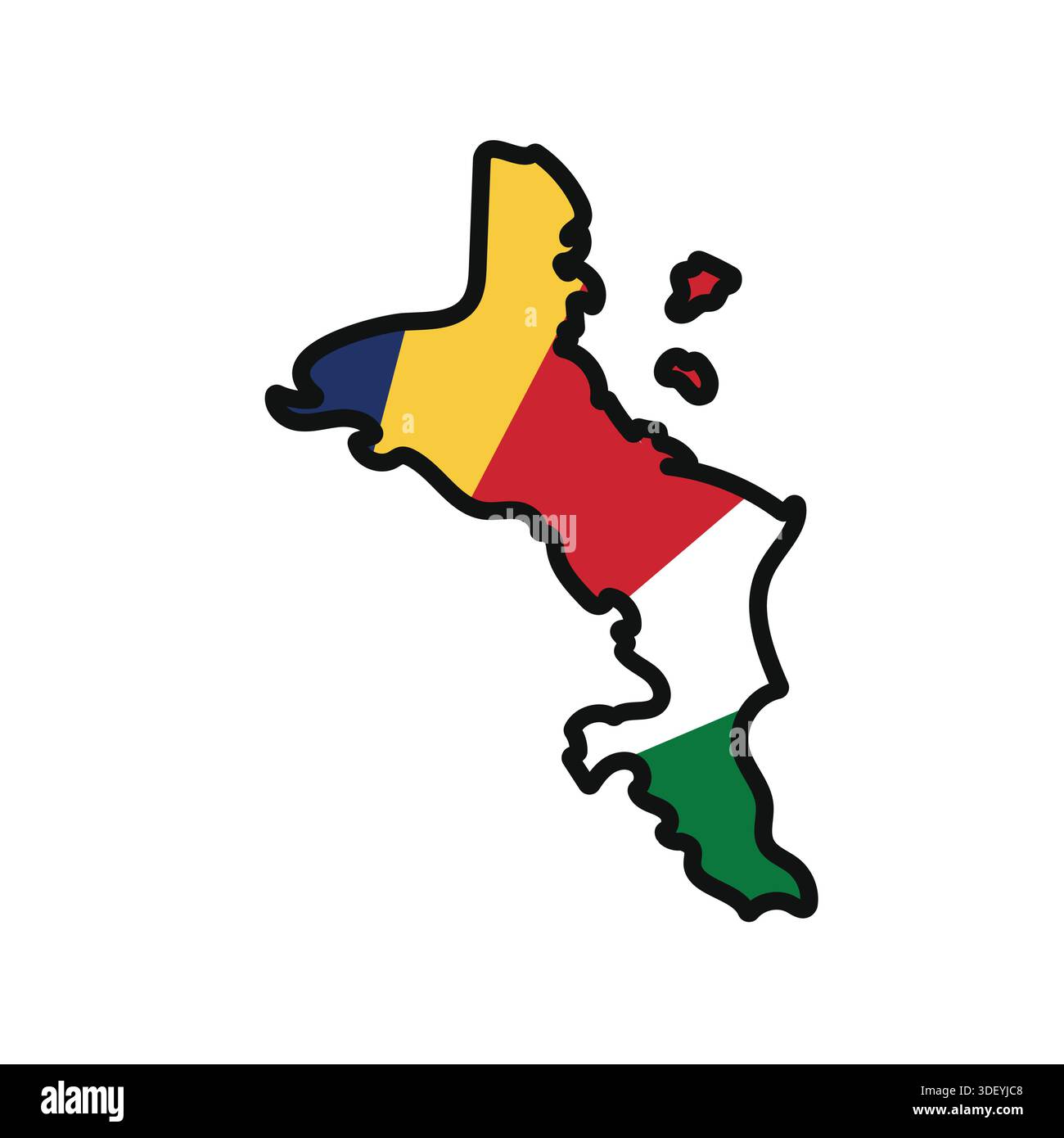 SEYCHELLES Map with flag in body Stock Vector