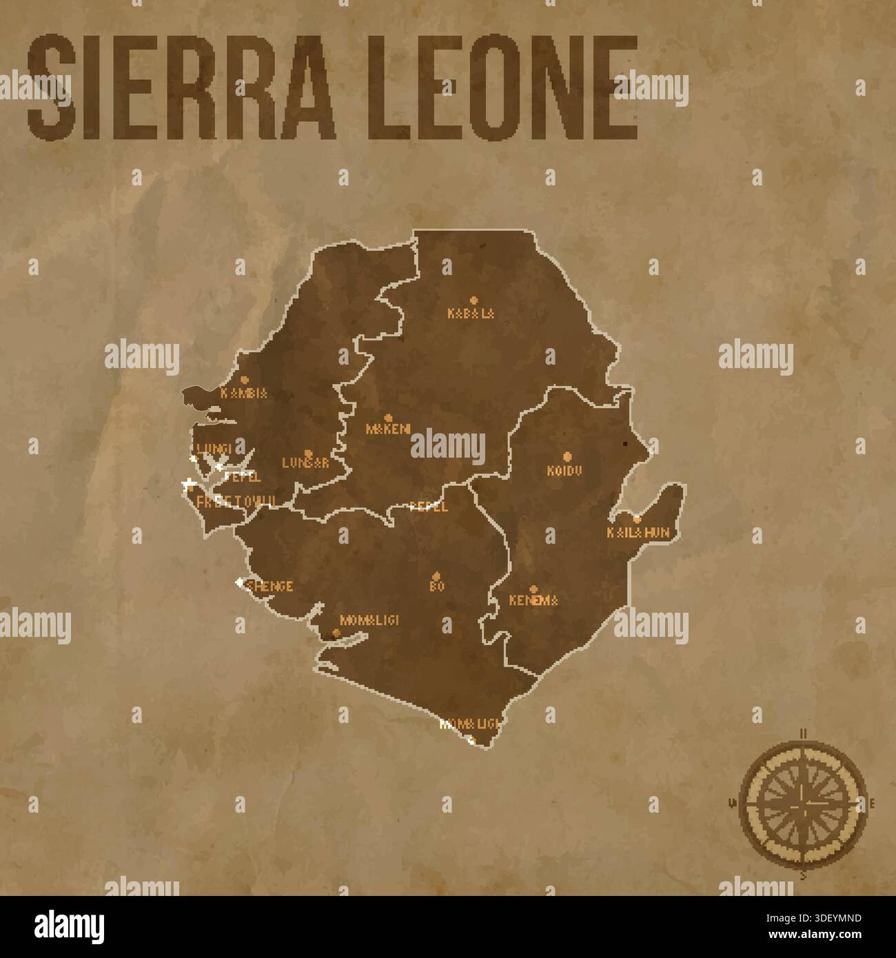Vintage SIERRA LEONE Map with Regions Borders and Major Cities ...
