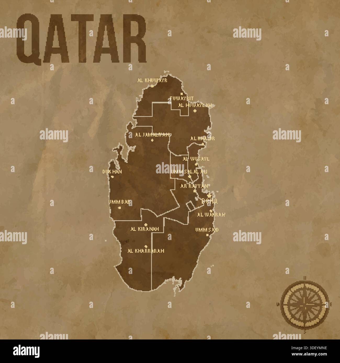 Qatar Ruler History Map Vintage QATAR Map with Regions Borders and Major Cities Positions Stock ...
