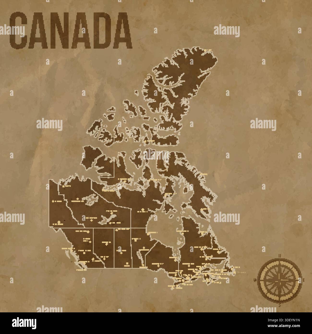Vintage CANADA Map with Regions Borders and Major Cities Positions ...