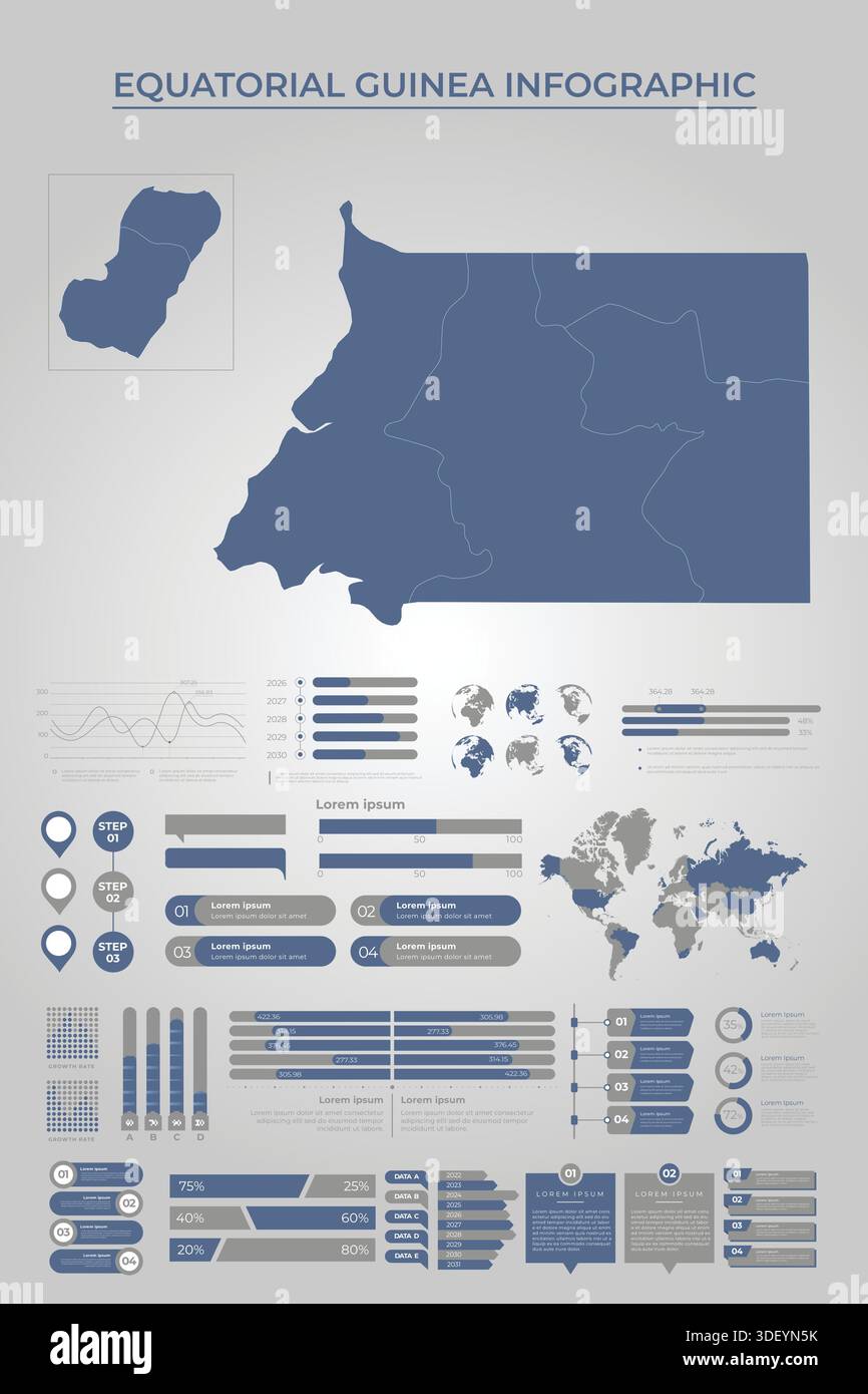 EQUATORIAL GUINEA Map Template with Business Infographic Elements Stock Vector