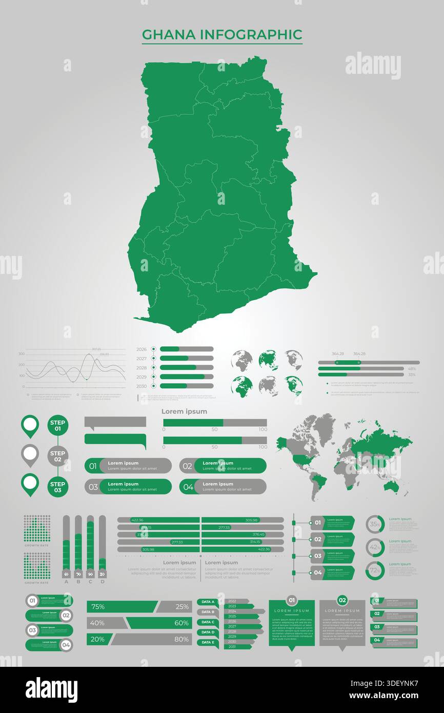 GHANA Map Template with Business Infographic Elements Stock Vector