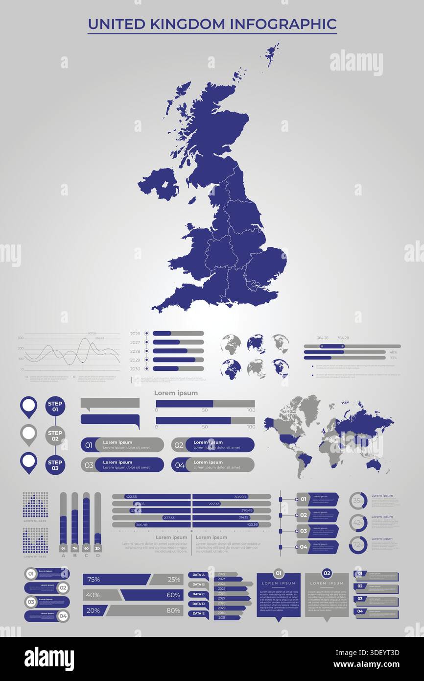 UNITED KINGDOM Map Template with Business Infographic Elements Stock Vector