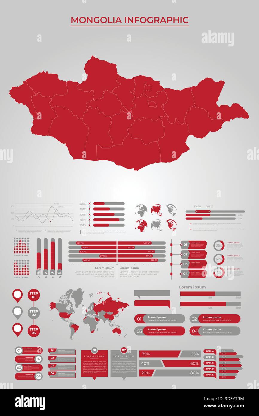 MONGOLIA Map Template with Business Infographic Elements Stock Vector