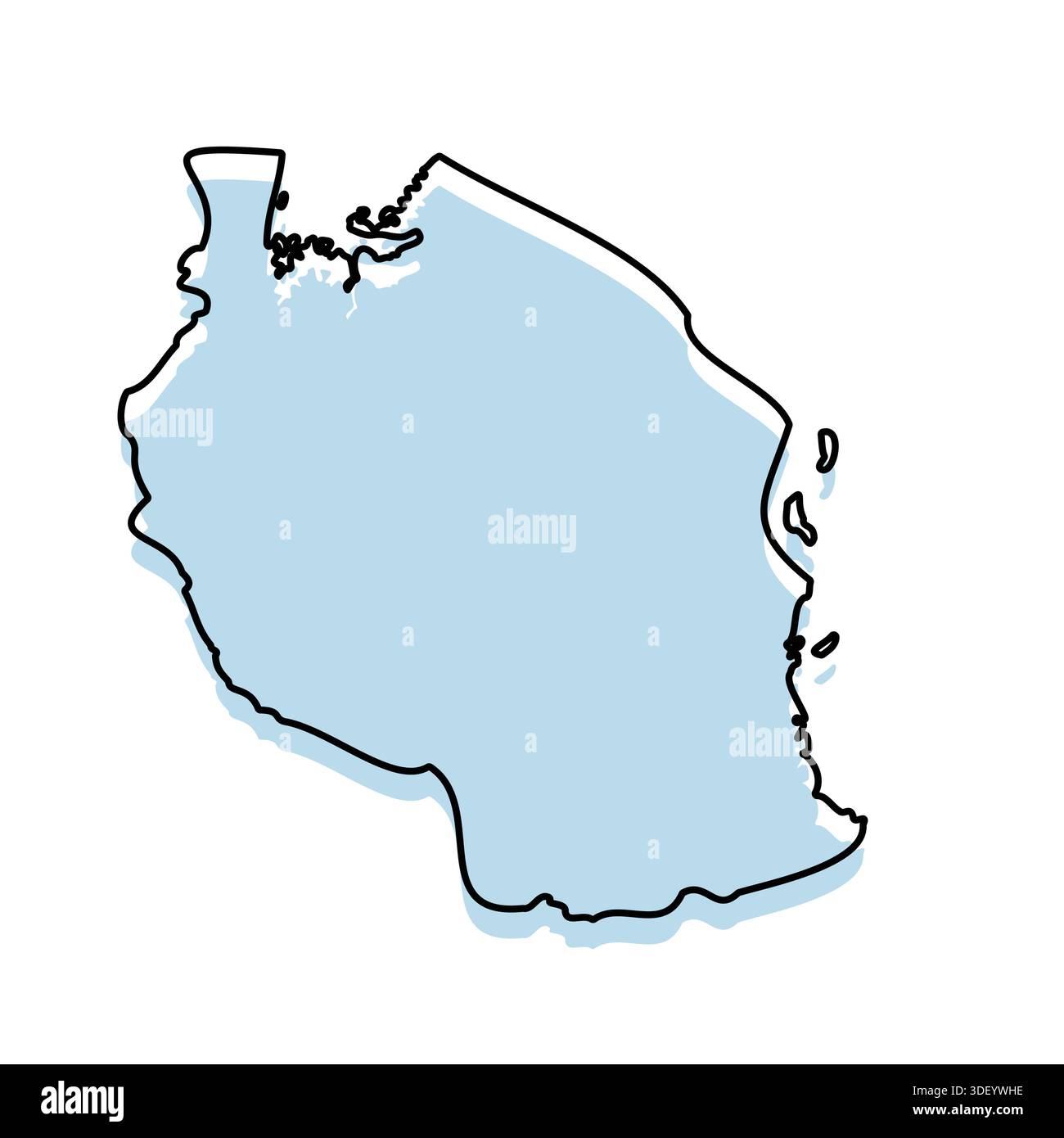 TANZANIA Map with with body and Outline Isolated on white Background ...