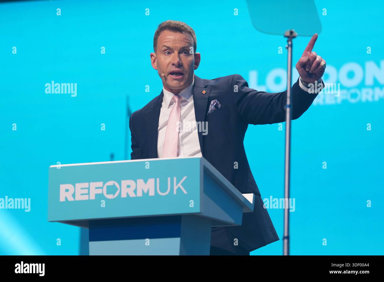 Reform Party chairman Dr David Bull speaks during a Reform UK rally at ...