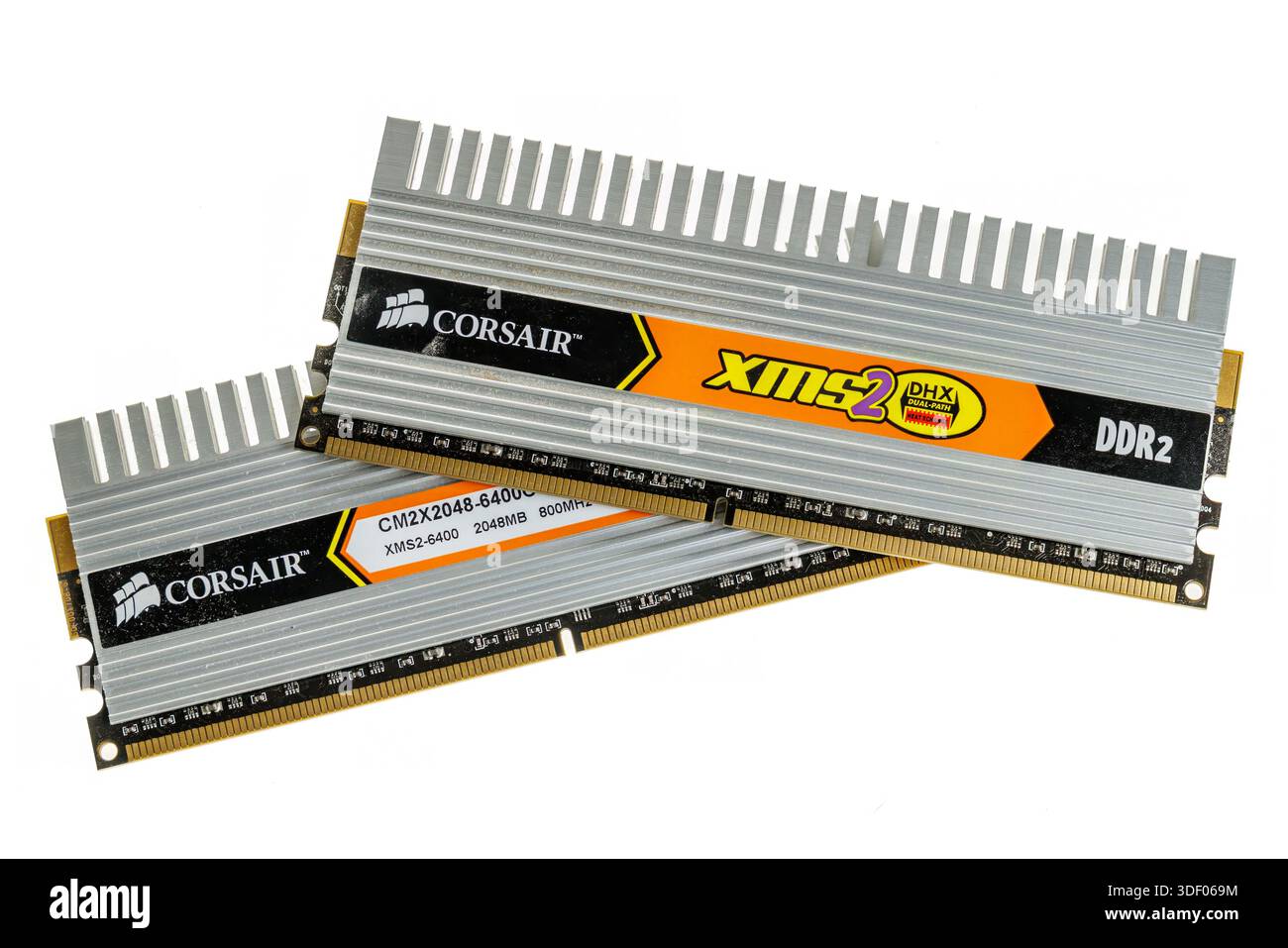 Corsair, computer DDR2 RAM memory with inbuilt heat sink Stock Photo