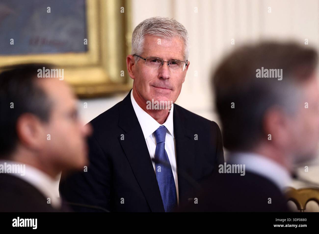 Washington, United States. 09th Jan, 2026. Mark Nelson, Vice Chairman of the Chevron Corporation, during a meeting between US President Donald Trump and oil and gas executives in the East Room of the White House in Washington, DC, USA, 09 January 2026. The meeting included executives from Exxon, Shell, Chevron and Conoco. Trump is hoping to persuade oil executives to return to Venezuela. EPA/JIM LO SCALZO/ POOL Credit: Abaca Press/Alamy Live News Stock Photo