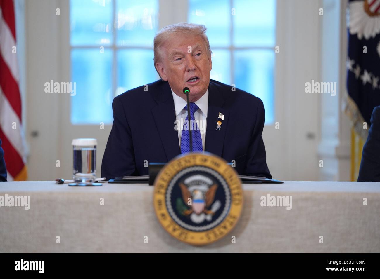 President Donald Trump speaks during a meeting with oil executives in ...