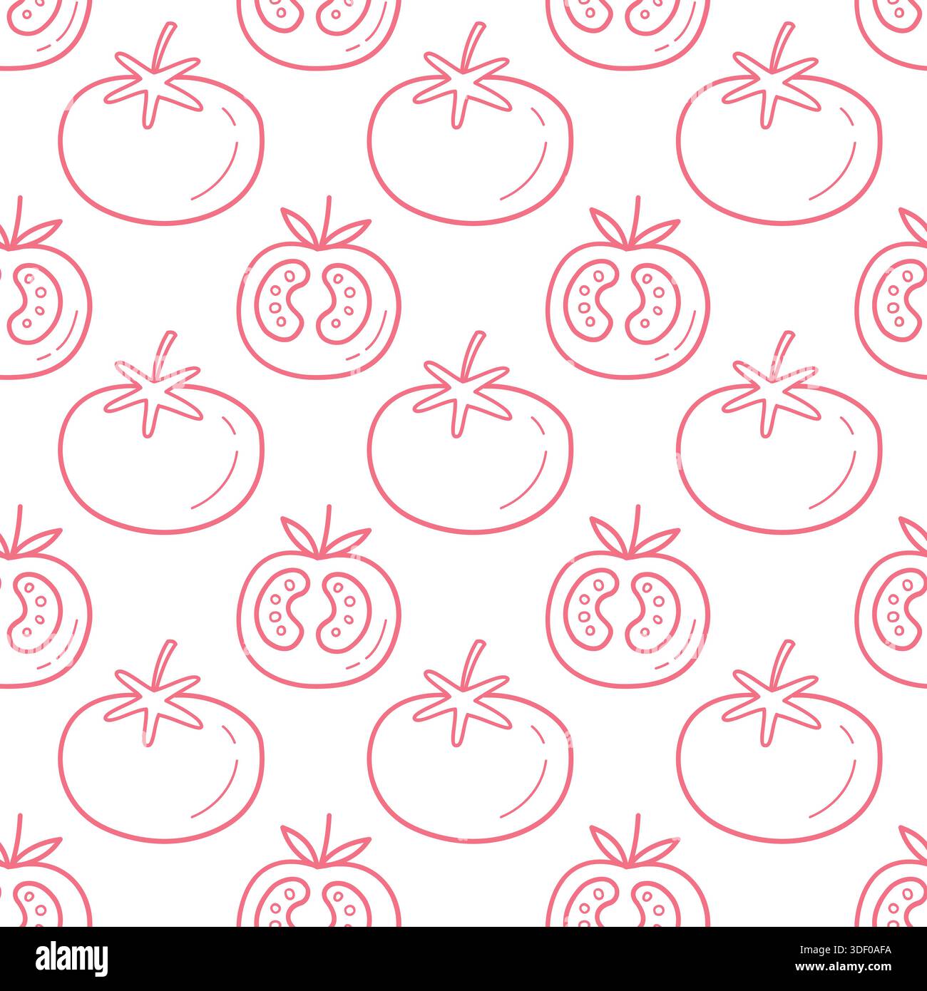 Seamless Hand Drawn Tomato Pattern with Outline Vegetable Illustration Stock Vector