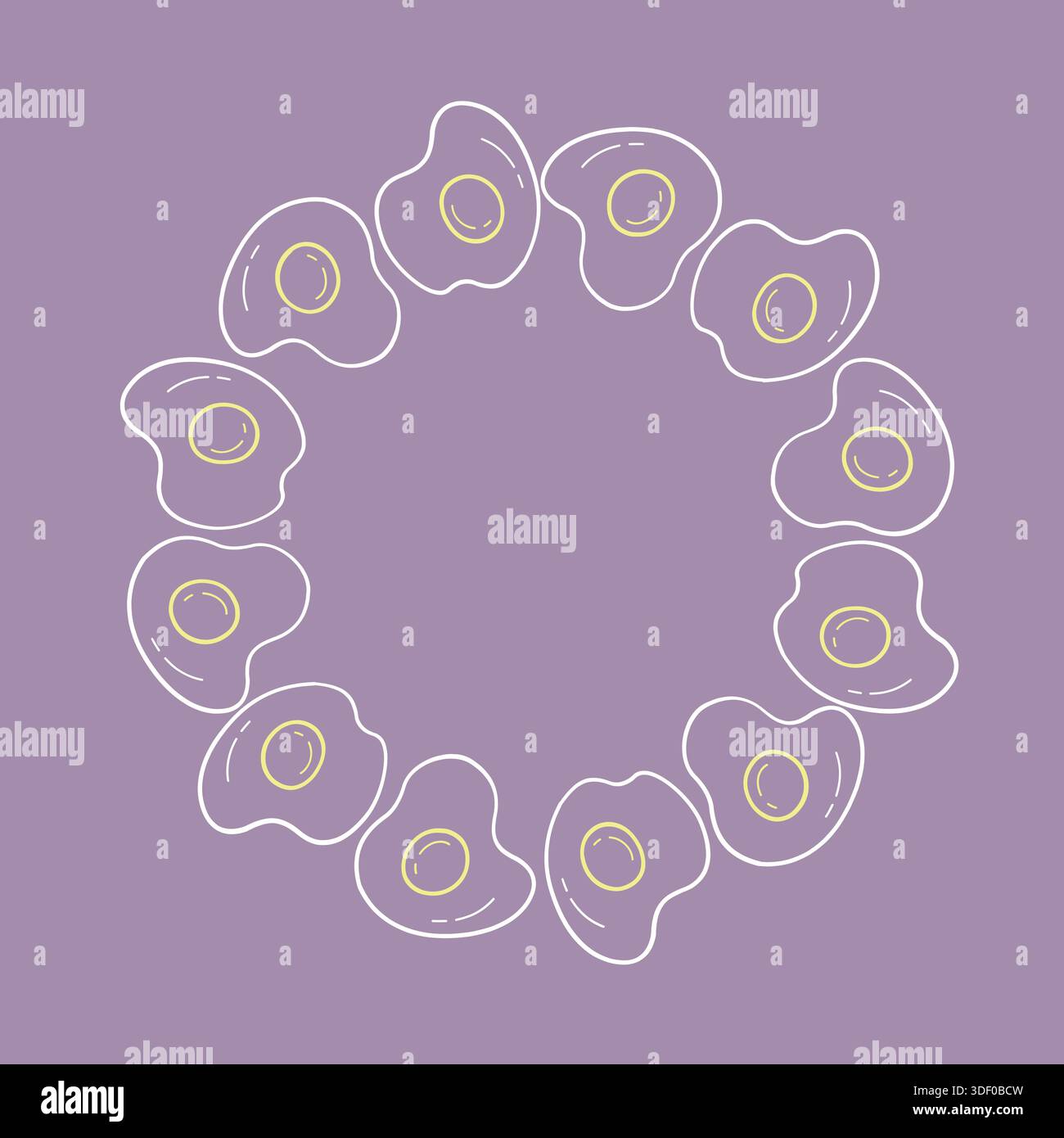 Hand Drawn Egg Frame with Circular Breakfast Wreath and Copy Space Background Stock Vector