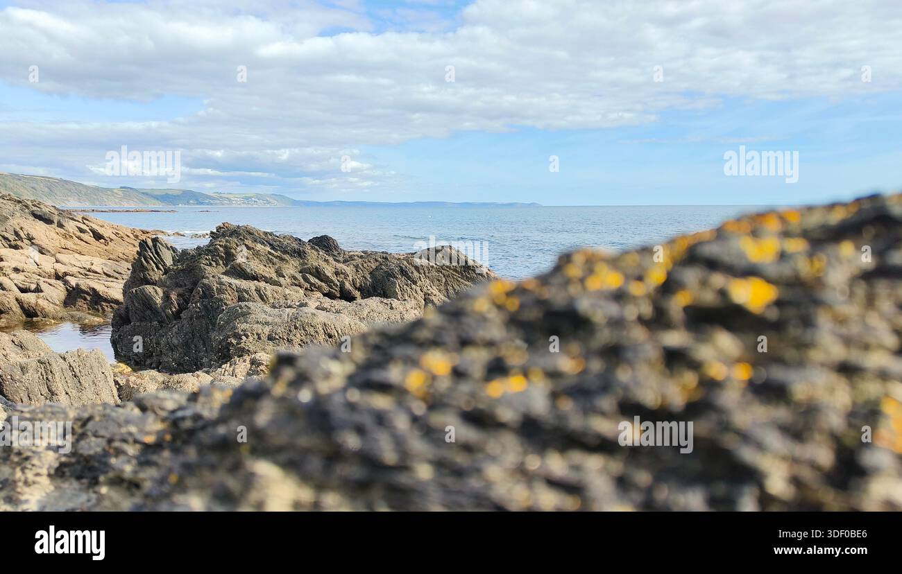 View over a bay in Cornwall, UK on a lovely summers' day. - Smartphone Captured Stock Image