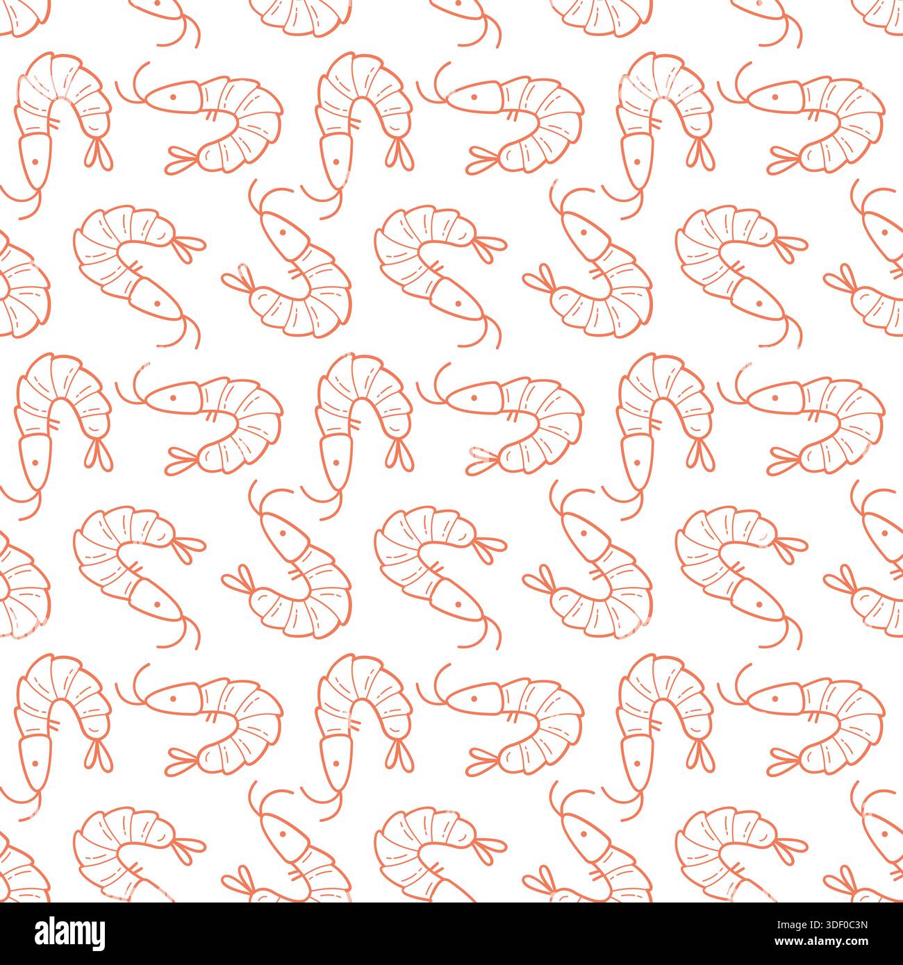 Seamless Hand Drawn Shrimp Pattern with Seafood Outline Illustration ...