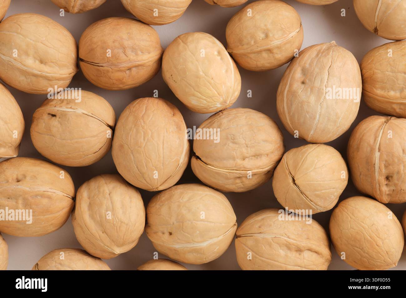 Walnuts on white background, close up, top view Stock Photo