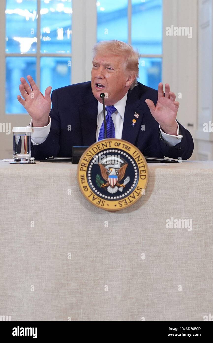 President Donald Trump speaks during a meeting with oil executives in ...