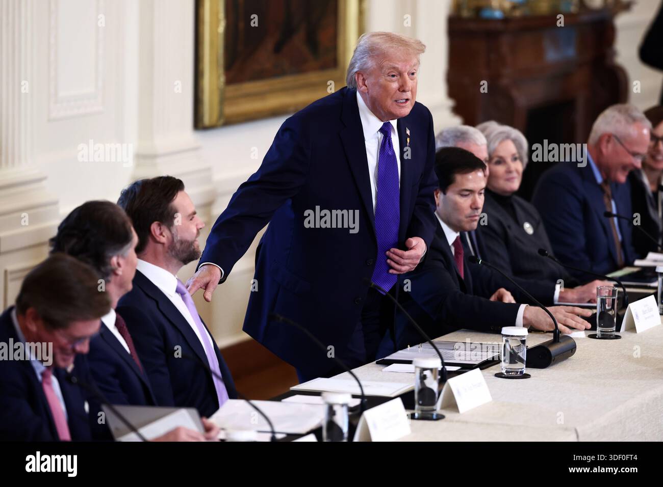United States President Donald J Trump arrives for a meeting with oil ...