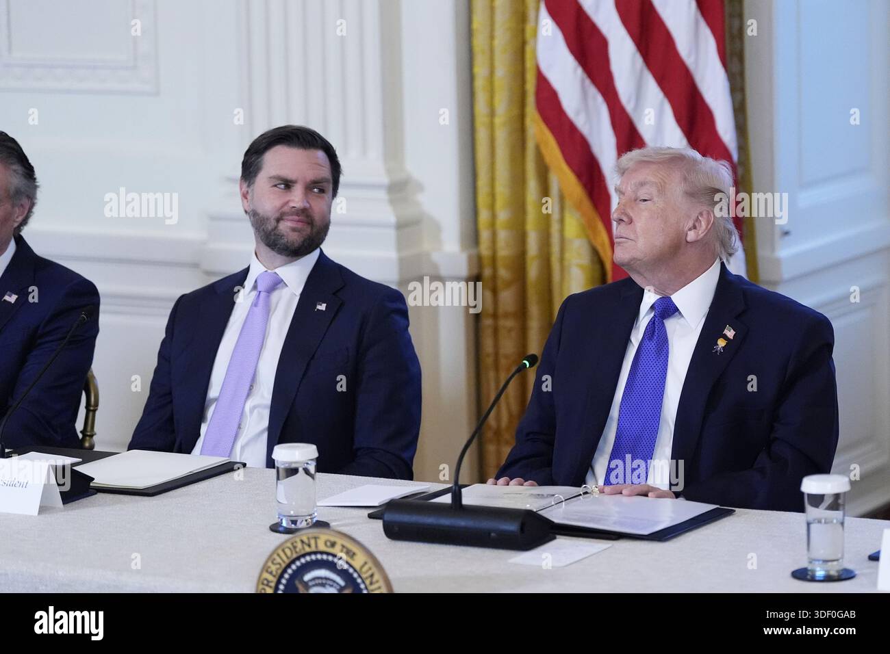 President Donald Trump answers reporter questions with Vice President ...