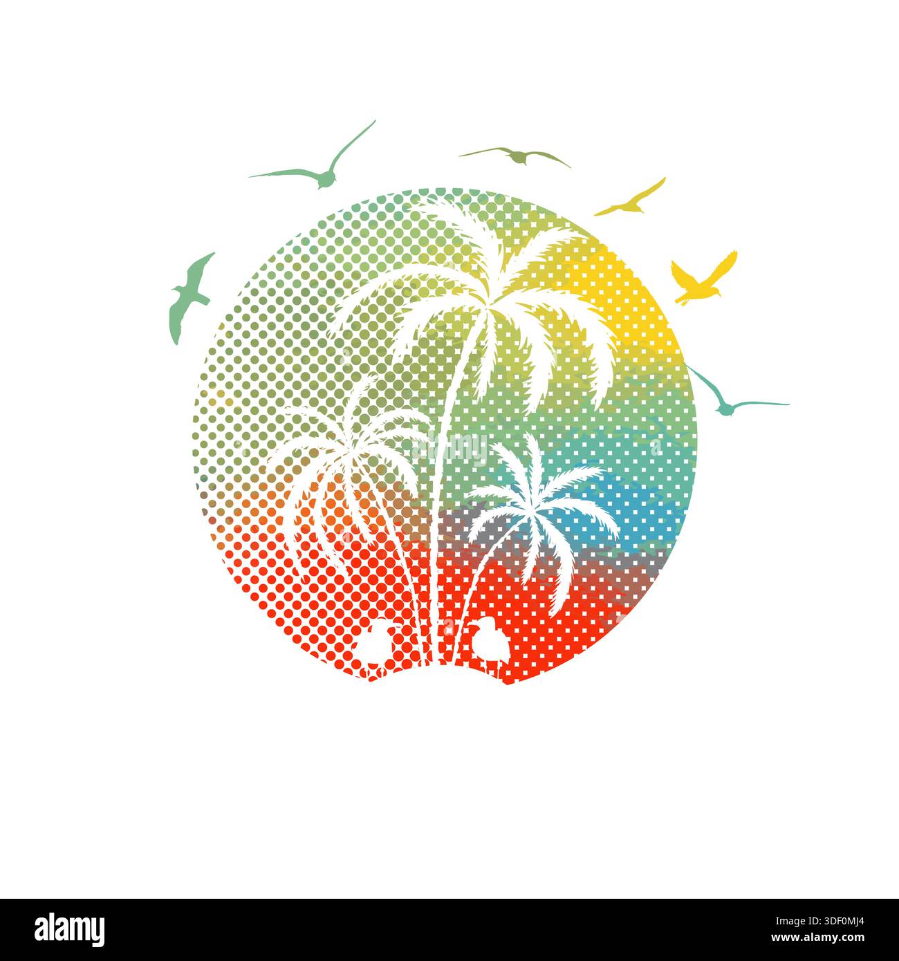 Abstract palm tree in a circle at sunset. Circle icon with tropical ...