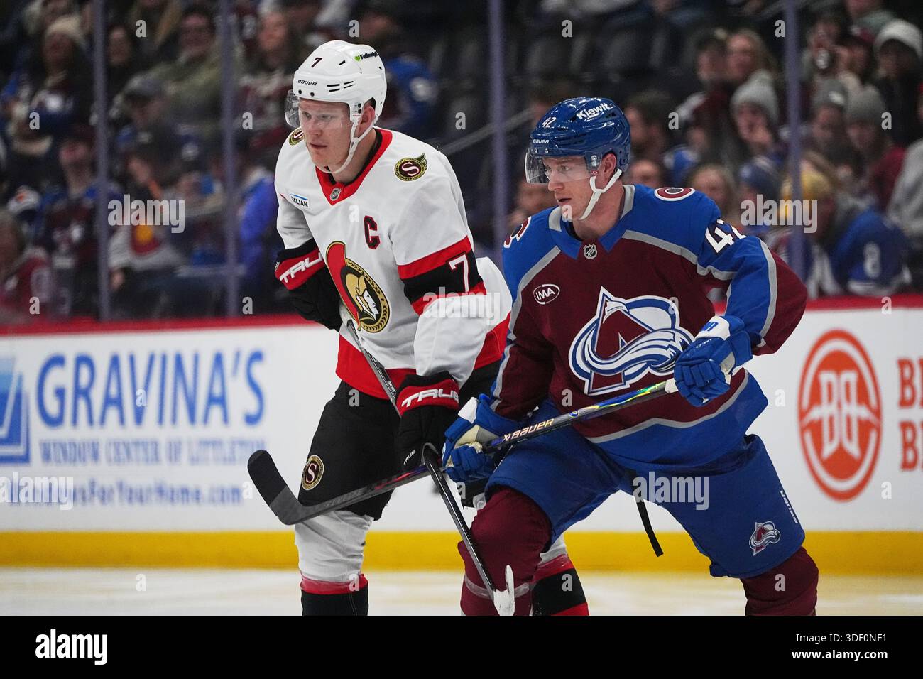 Ottawa Senators left wing Brady Tkachuk (7) and Colorado Avalanche ...