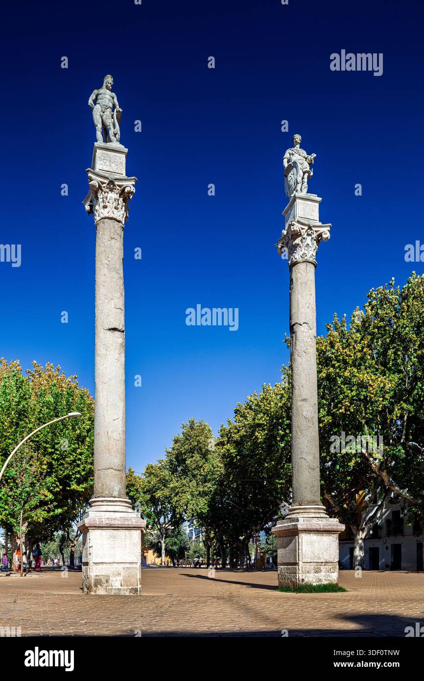 Statues of Hercules and Julius Caesar crown ancient Roman columns in ...