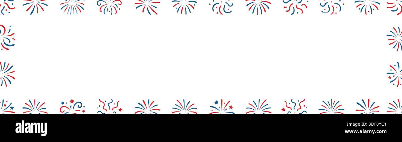 Fireworks pattern frame border on a clean isolated white background Stock Vector