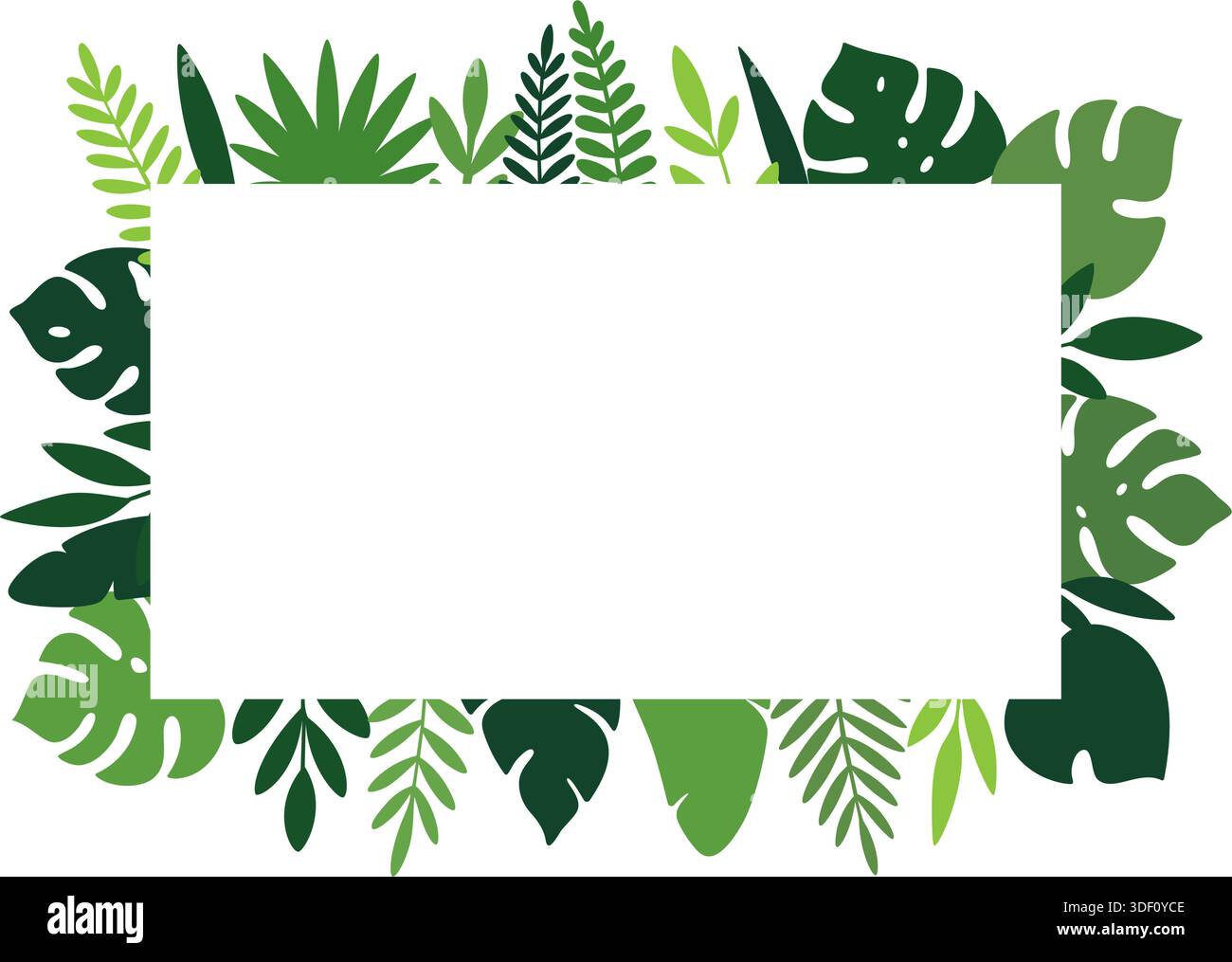 Tropical rectangular frame with green jungle leaves. Botanical border ...