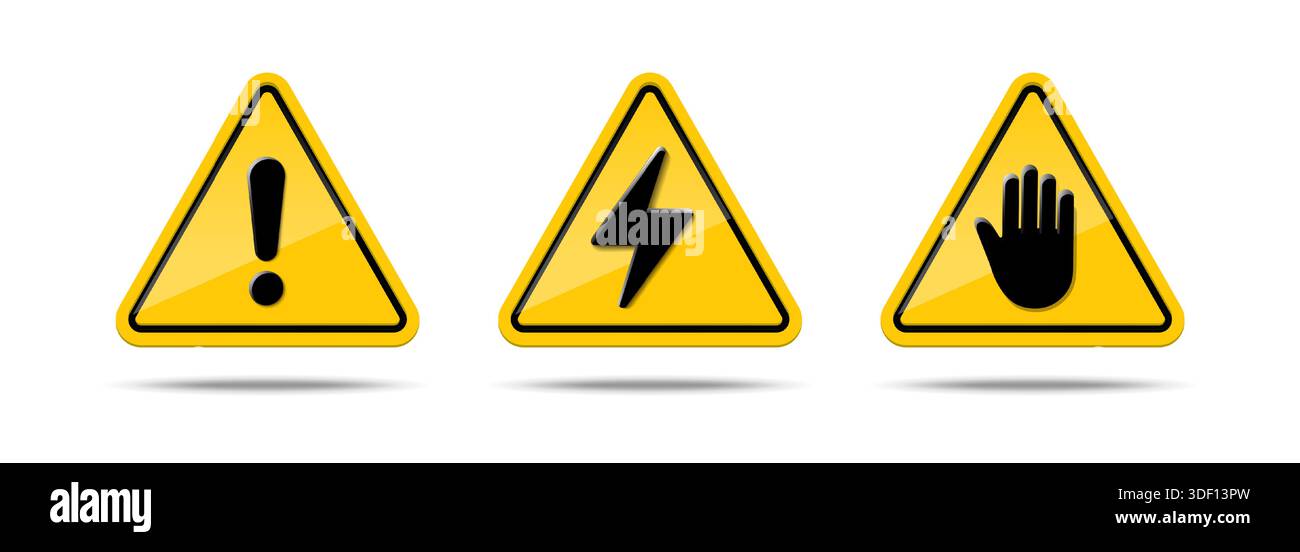realistic vector icon set. Warning yellow signs isolated on white ...