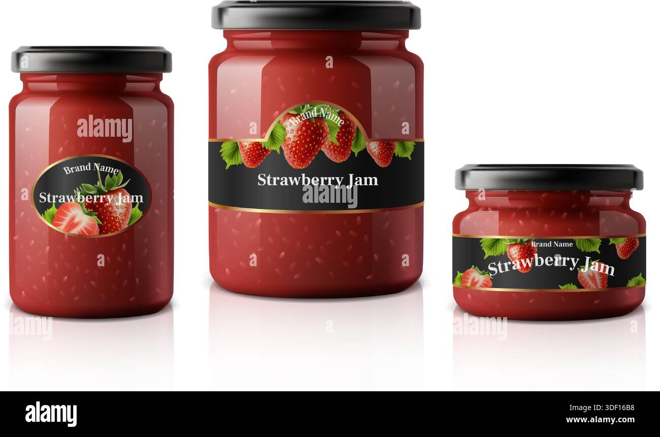realistic vector icon illustration. Set of different glass jars with ...