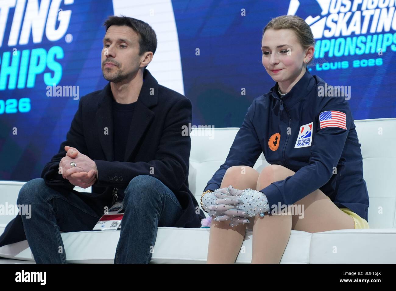 Sarah Everhardt watches for her scores after competing during the women ...