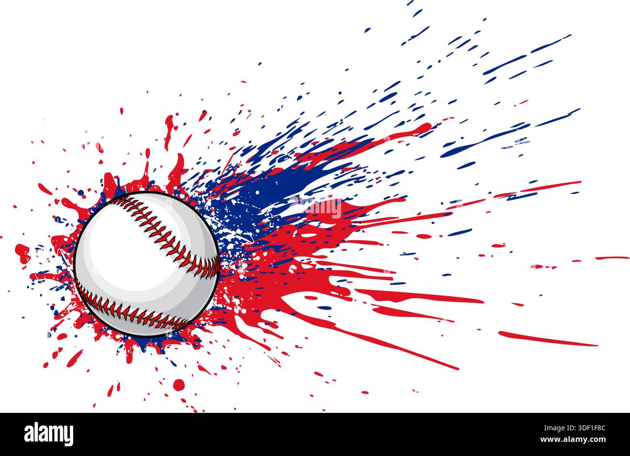 Ink Splatter Baseball baseball with grungy red blue ink paint side splatter vector isolated ...