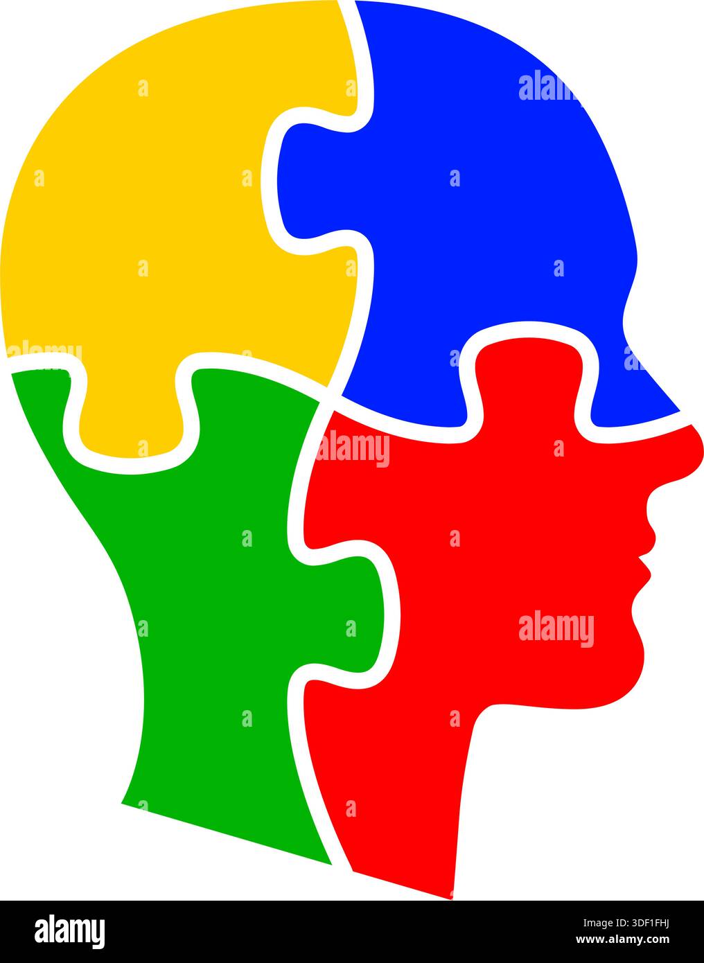 abstract colored head puzzle pieces silhouette icon symbol isolated on ...