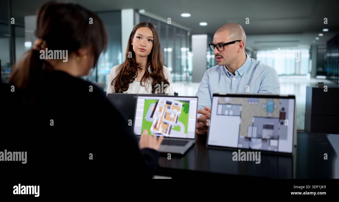 Innovative Design Team Uses CAD Software For House Construction Project. Stock Photo