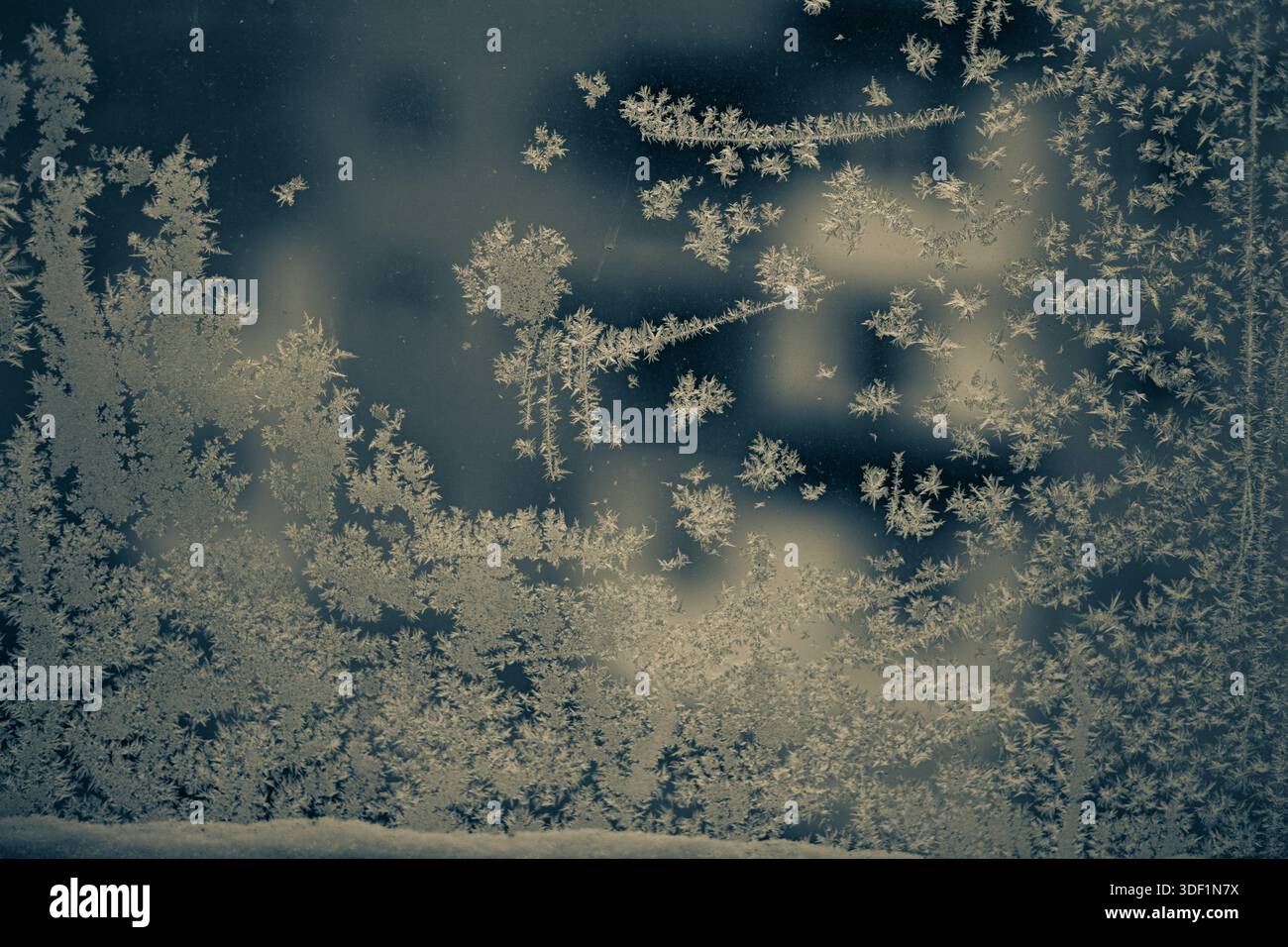 Frozen Winter Window Texture with Ice Patterns Stock Photo